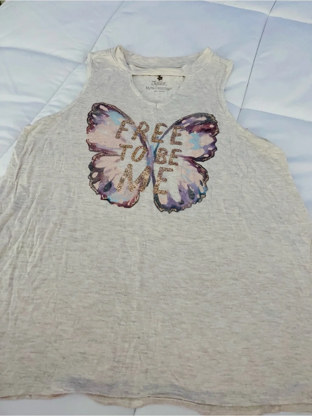 Justice Girls Cream Tank with Pastel Butterfly and Gold Glitter